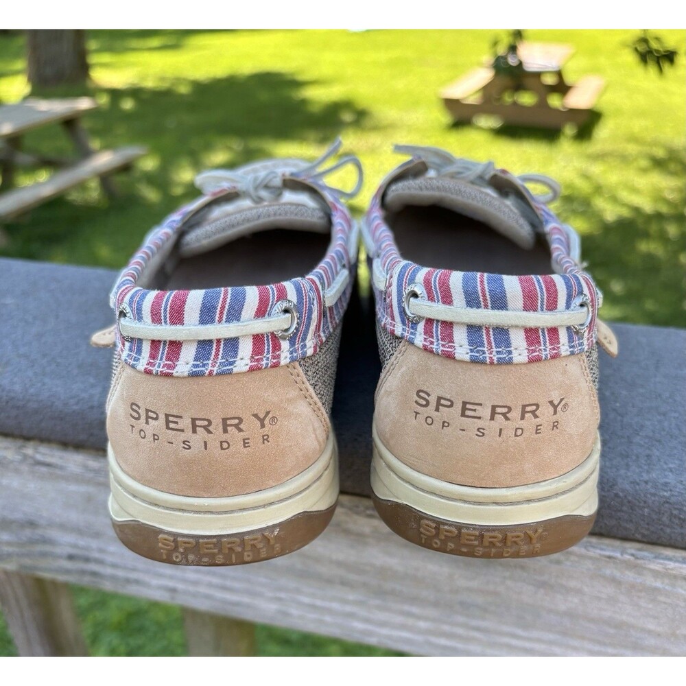 Sperry Top-Sider Angelfish American Stripe Boat Shoe Light Tan Leather Women 10